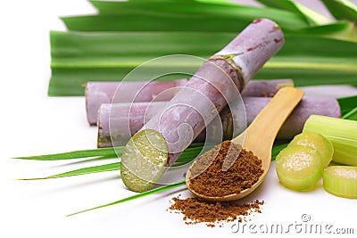 Sugar cane with brown sugar. Stock Photo