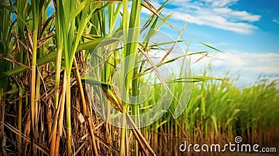 Sugar cane stalks on plantation. Stock Photo