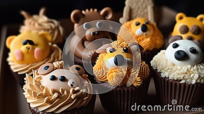 Sugar-Coated Zoo. Indulge in Carved Animal Figures Made from Cupcakes, Cookies, and Ice Cream. Generative AI Stock Photo