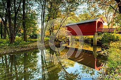 Sugar Creek Covered Bridge Stock Photo