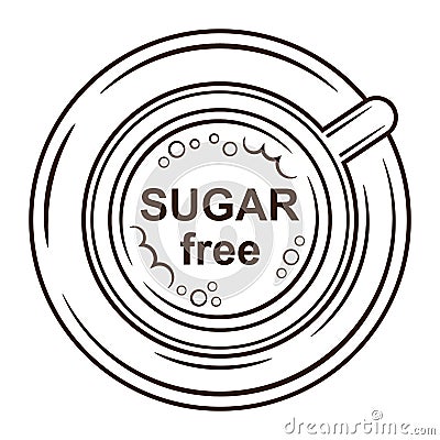 Sugar free diet coffee drink in cup line icon. Not sweet cappuccino, sugarless tea. Dietary low calorie slimming beverage. Vector Vector Illustration