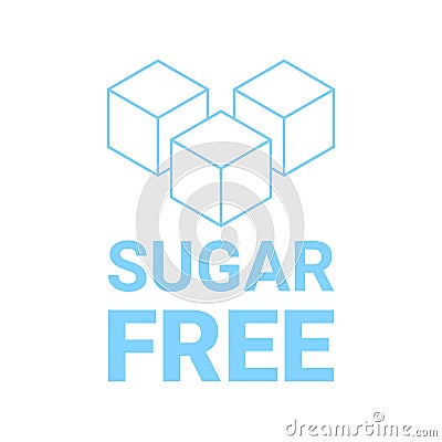 Sugar free icon. Sugar cube refined sign. No sugar added product package design. Blue outline sugar free food symbol Vector Illustration