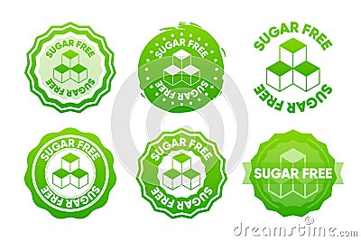 Sugar Free icons. The concept of healthy natural organic food. Collection of stamps in various designs. Food packaging Vector Illustration