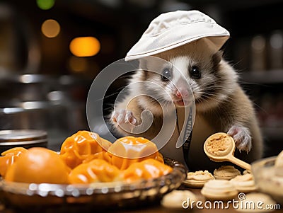 Sugar glider chef flipping small pancake Stock Photo