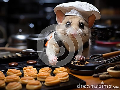 Sugar glider chef flipping small pancake Stock Photo