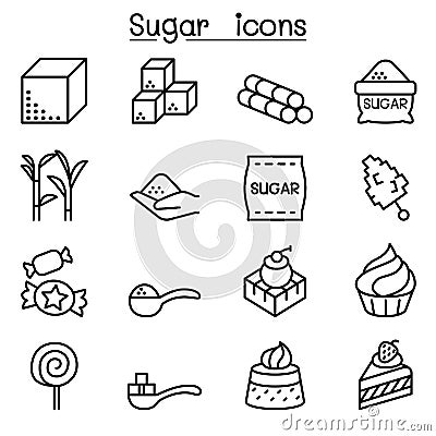 Sugar icon set in thin line style Vector Illustration