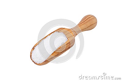 Sugar isolated, xylitol in a wooden scoop on white Stock Photo