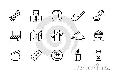 Sugar line icon. Sweeteners products, sugar cane cube bag and packages, stevia and cane organic sugar pictograms. Vector Vector Illustration