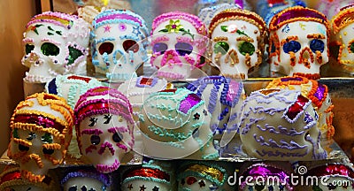 Sugar pasta candy multicolor skulls Stock Photo