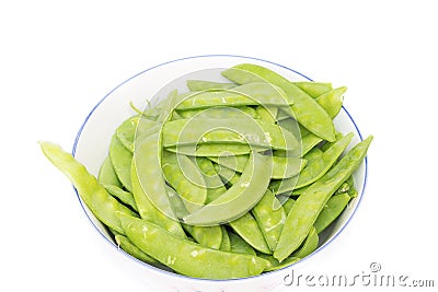 Sugar Pea, Sweet peas, Garden Pea, snow peas in a bowl Stock Photo