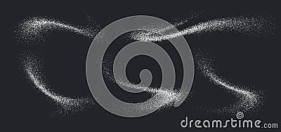 Sugar powder splash, flying salt, baking flour top view. White powder. Vector Illustration