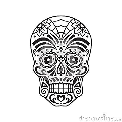Sugar skull. Black tattoo. Mexican Day of the Dead. Vector illustration. Vector Illustration