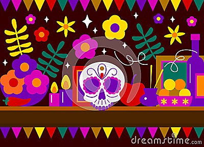 Sugar skull. Dead skull head decoration vector illustration. Day of the Dead. Halloween. Dia De Los Muertos Celebration Background Vector Illustration