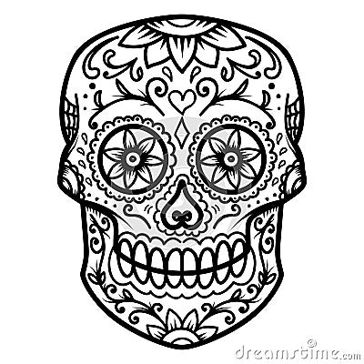 Sugar skull isolated on white background. Day of the dead. Dia de los muertos. Design element for poster, card, banner, print. Vector Illustration