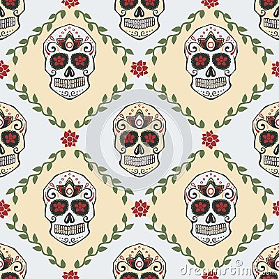 Sugar skull pattern. Dias de los muertos or Halloween illustration. Stock Photo