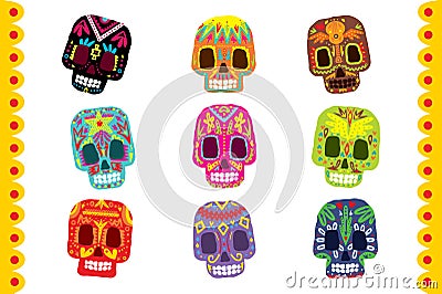 Sugar skull set, Day Of The Dead traditional design element vector Illustration Vector Illustration