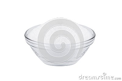 Sugar substitute xylitol, a glass bowl with birch sugar Stock Photo