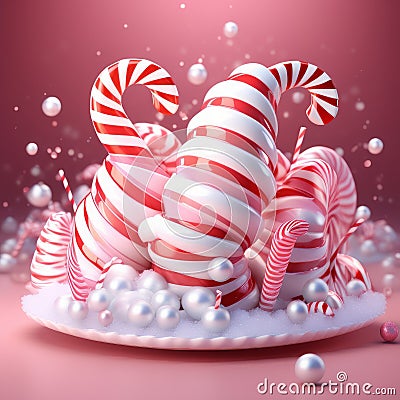 Sugar Swirl Soiree: Candy Canes in a Ballet of Pink and Pearls Stock Photo