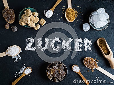 Sugar variation set on dark stone background Stock Photo