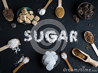 Sugar variation set on dark stone background Stock Photo