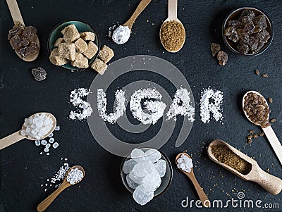 Sugar variation set on dark stone background Stock Photo