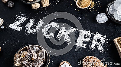 Sugar variation set on dark stone background Stock Photo