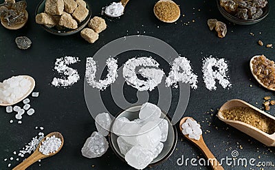 Sugar variation set on dark stone background Stock Photo