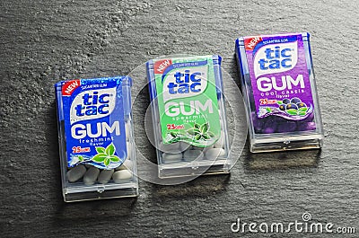 Sugarfree Tic Tac gum isolated on gradient background. Editorial Stock Photo