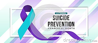 Suicide prevention awareness month text in white frame with suicide awareness prevention ribbon roll around on abstract soft Vector Illustration