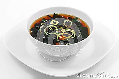 Suimono soup, fish soup, seaweed, tofu, mushrooms, leek Stock Photo