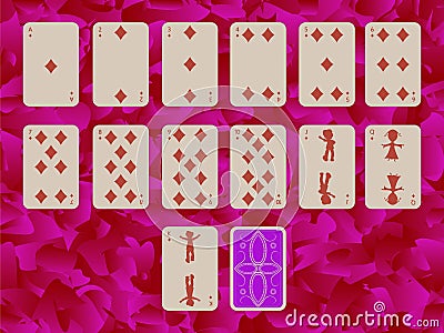 Suit of diams playing cards on purple background Vector Illustration