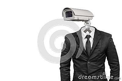 Suit with security CCTV head isolated Stock Photo