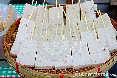 Steamed jam of pork with spice on skewer style Stock Photo