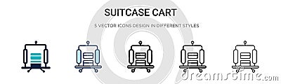 Suitcase cart icon in filled, thin line, outline and stroke style. Vector illustration of two colored and black suitcase cart Cartoon Illustration