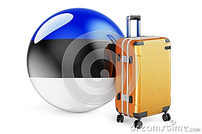 Suitcase with Estonian flag. Estonia travel concept, 3D rendering Stock Photo