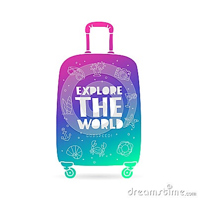 Suitcase. Explore the world. Godspeed Vector Illustration
