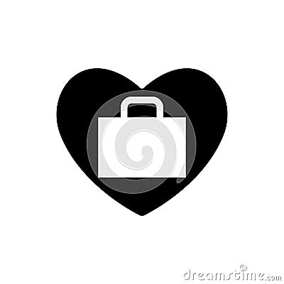 Suitcase in Heart vector icon. Valentines day sign, emblem. Travel business baggage vector. Flat logo isolated on light background Vector Illustration