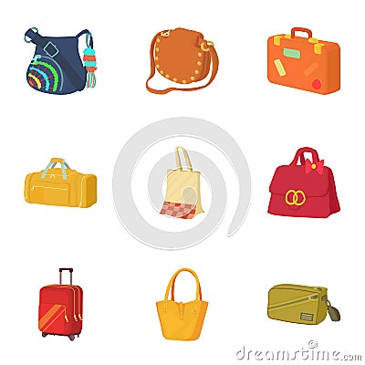 Suitcase icons set, cartoon style Vector Illustration