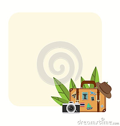 Suitcase Summer Hat Camera To Travel background Vector Illustration