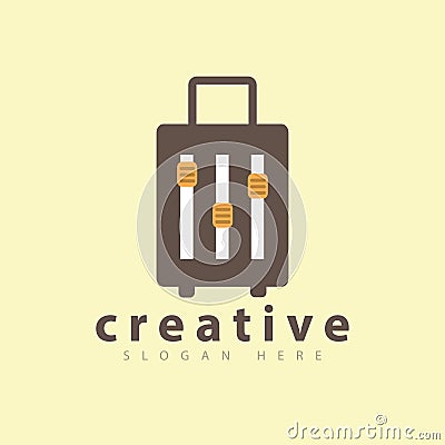 Suitcase travel with Music Panel Button logo icon vector Vector Illustration