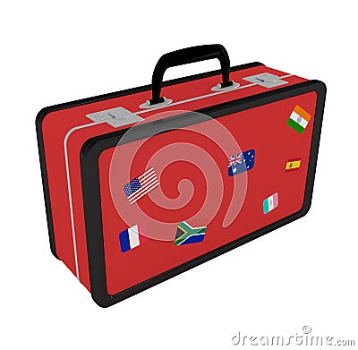 Suitcase With Travel Stickers isolated on white Cartoon Illustration
