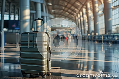 Suitcase for travel, valise, luggage bags, runway and airport terminal Stock Photo