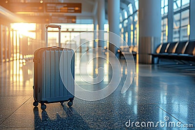 Suitcase for travel, valise, luggage bags, runway and airport terminal Stock Photo