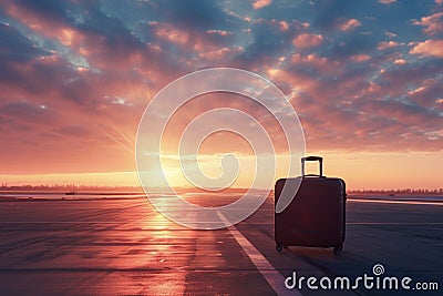Suitcase for travel, valise, luggage bags, runway and airport terminal Stock Photo