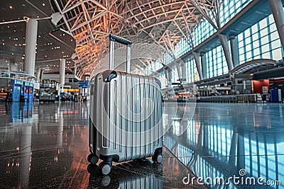 Suitcase for travel, valise, luggage bags, runway and airport terminal Stock Photo