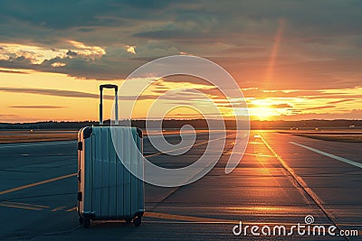 Suitcase for travel, valise, luggage bags, runway and airport terminal Stock Photo