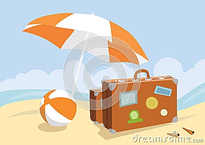 Suitcases on a beach Stock Photo