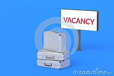 Suitcases near billboard with inscription vacancy. Work advertisement Stock Photo