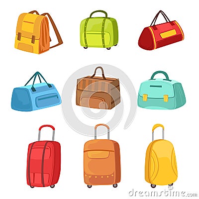 Suitcases And Other Baggage Bags Set Of Icons Vector Illustration