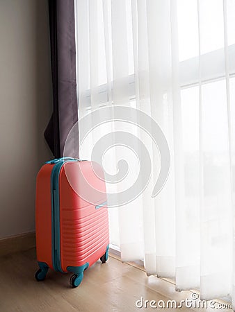 Suitcases in hotel clean room for travel concept. Stock Photo